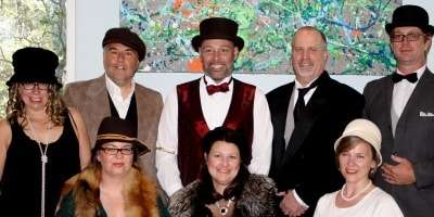Players in costume for A Will to Murder, a 1930s murder mystery game.