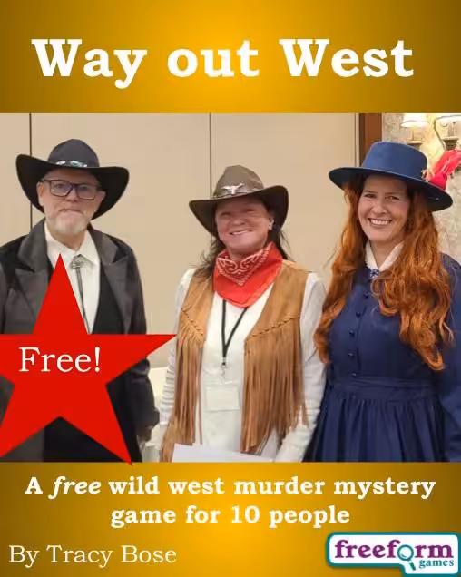 Cover to the free version of our Way out West murder mystery game.