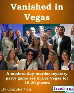 Cover to Vanished in Vegas, a murder mystery game.