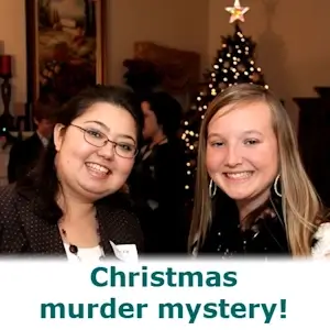 Two people playing a murder mystery game at Christmas.