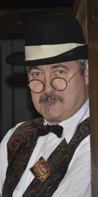 A man in Costume for Casino Fatale, a murder mystery game