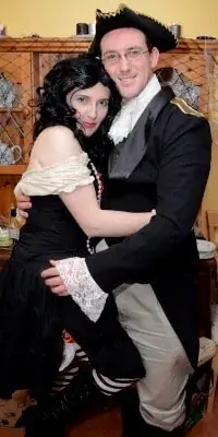 A couple in pirate costume playing our Davy Jones' Locker murder mystery game.