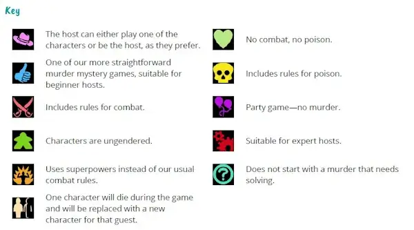 Freeform Games catalog key Freeform Games catalog - key to the icons
