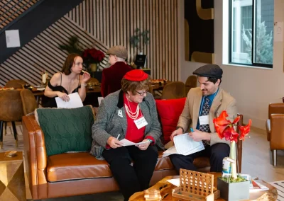 People playing our Dazzled to Death murder mystery party.