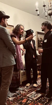 Playing our ghostly A Haunting in Hartwick murder mystery game.