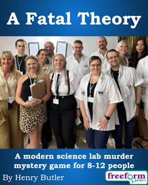 Cover to our A Fatal Theory murder mystery game.