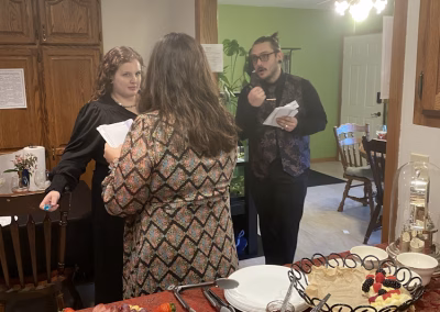 Playing The Deadly Library murder mystery game.