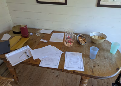 The Deadly Library - the host's desk (with snacks!)